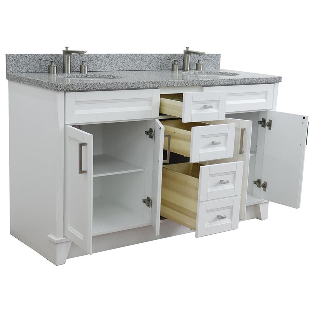 Bellaterra Home, Terni 61" White Double Vanity, Oval Sink, Gray Granite#top-options_gray-granite-top