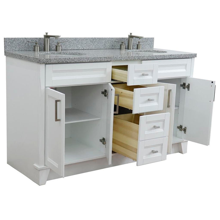 Bellaterra Home, Terni 61" White Double Vanity, Oval Sink, Gray Granite#top-options_gray-granite-top
