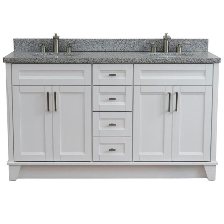 Bellaterra Home, Terni 61" White Double Vanity, Oval Sink, Gray Granite#top-options_gray-granite-top