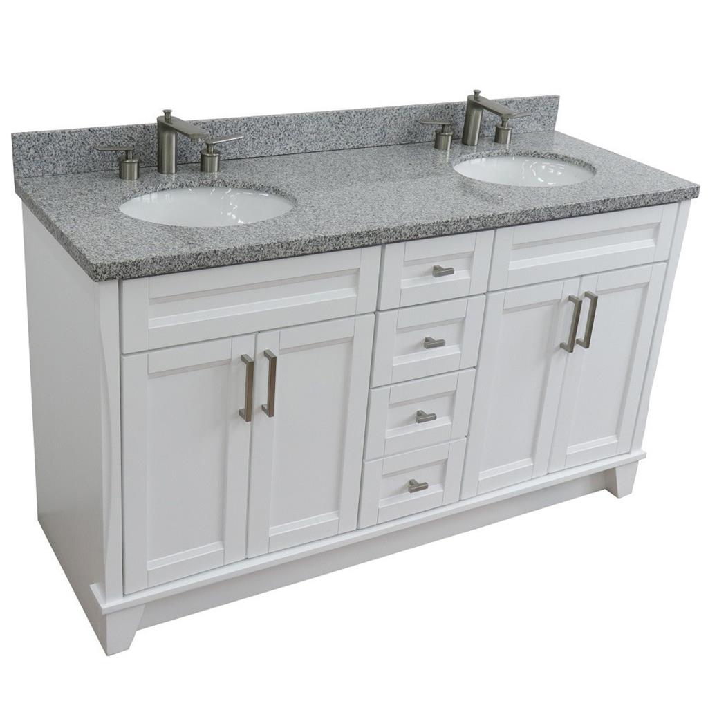 Bellaterra Home, Terni 61" White Double Vanity, Oval Sink, Gray Granite#top-options_gray-granite-top