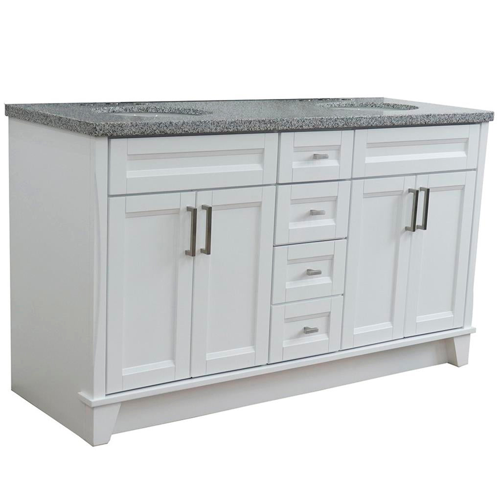Bellaterra Home, Terni 61" White Double Vanity, Oval Sink, Gray Granite#top-options_gray-granite-top
