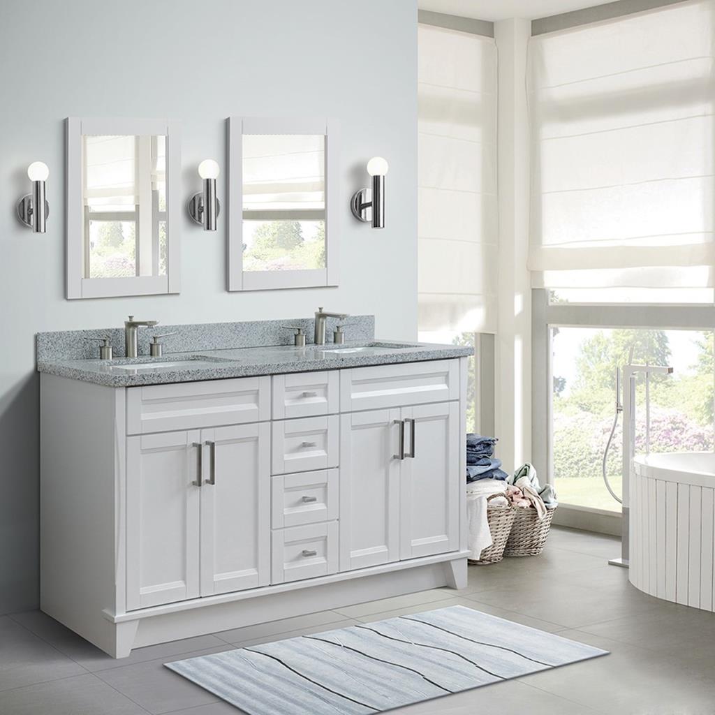Bellaterra Home, Terni 61" White Double Vanity, Rectangle Sink, Gray Granite#top-options_gray-granite-top