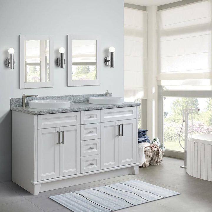 Bellaterra Home, Terni 61" White Double Vanity, Round Sink, Gray Granite#top-options_gray-granite-top