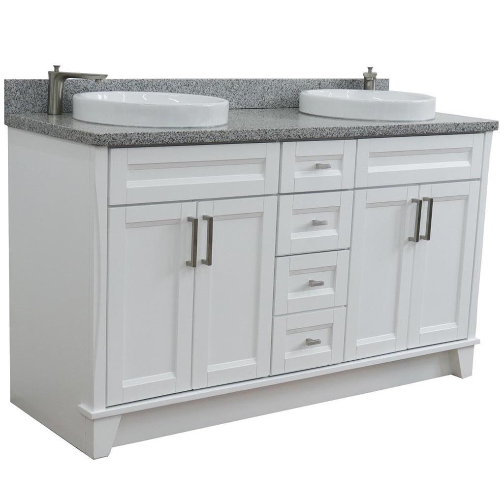 Bellaterra Home, Terni 61" White Double Vanity, Round Sink, Gray Granite#top-options_gray-granite-top
