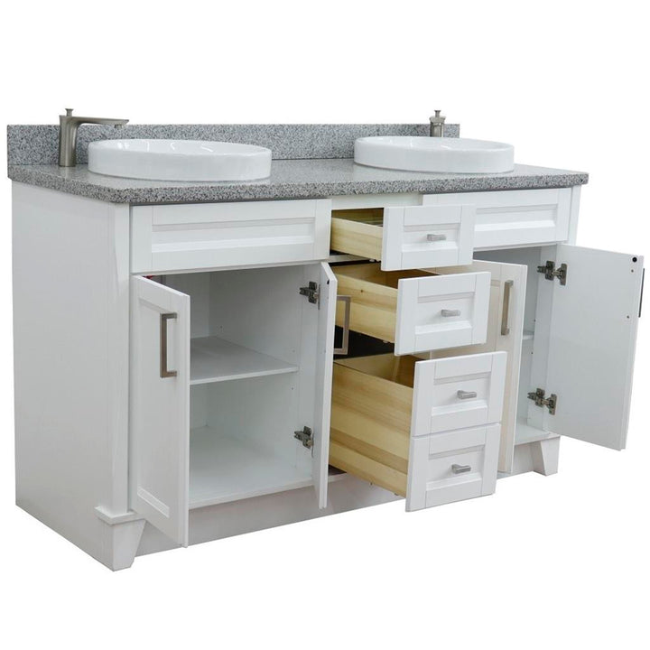 Bellaterra Home, Terni 61" White Double Vanity, Round Sink, Gray Granite#top-options_gray-granite-top
