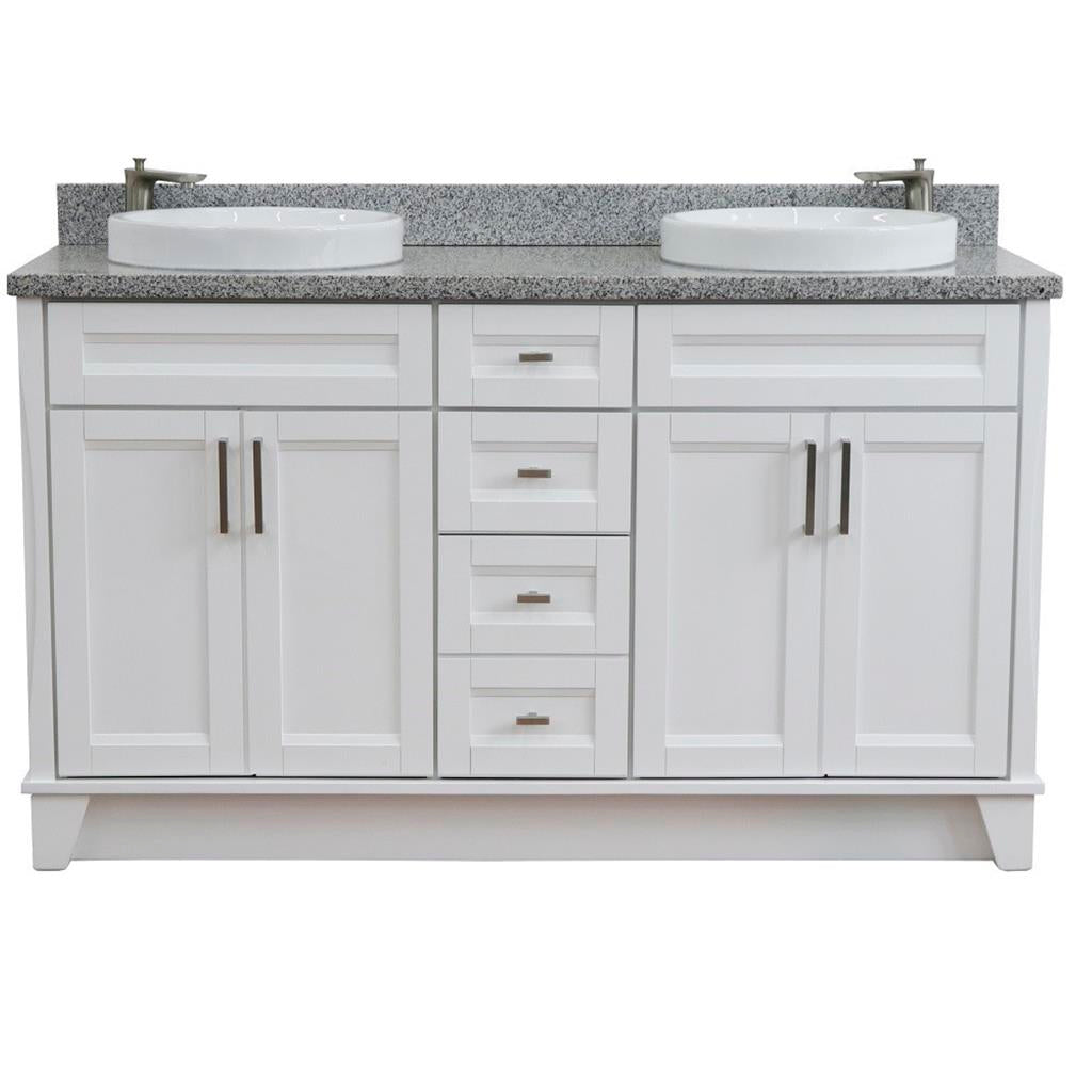 Bellaterra Home, Terni 61" White Double Vanity, Round Sink, Gray Granite#top-options_gray-granite-top
