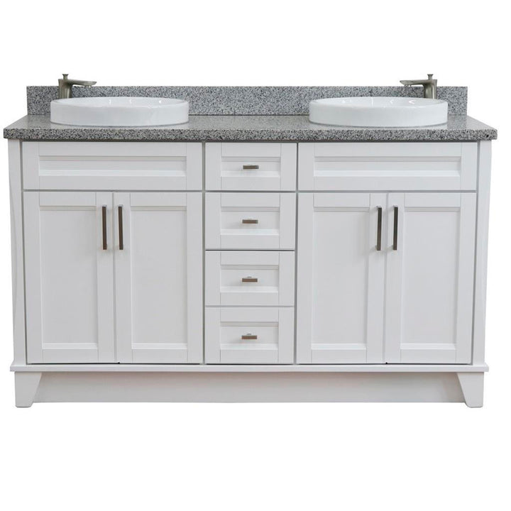 Bellaterra Home, Terni 61" White Double Vanity, Round Sink, Gray Granite#top-options_gray-granite-top