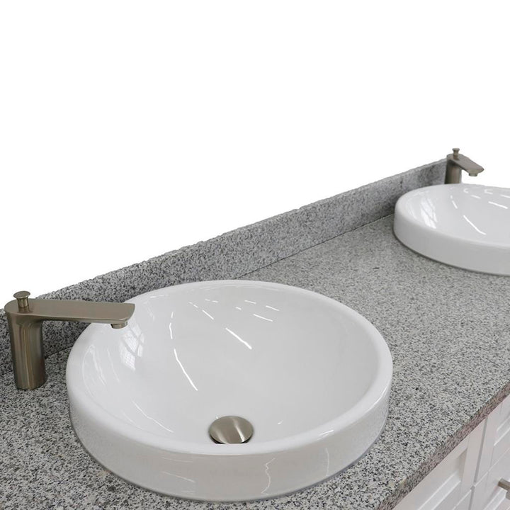 Bellaterra Home, Terni 61" White Double Vanity, Round Sink, Gray Granite#top-options_gray-granite-top