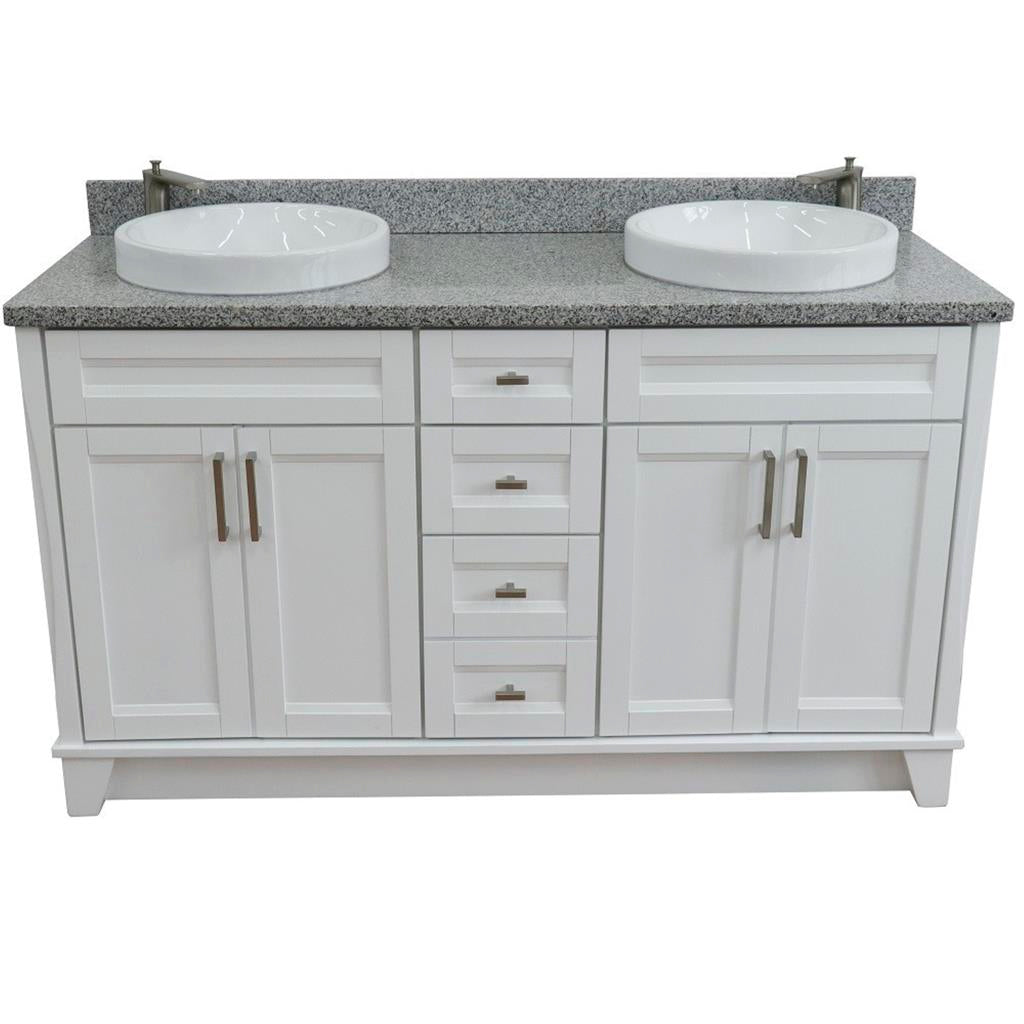 Bellaterra Home, Terni 61" White Double Vanity, Round Sink, Gray Granite#top-options_gray-granite-top