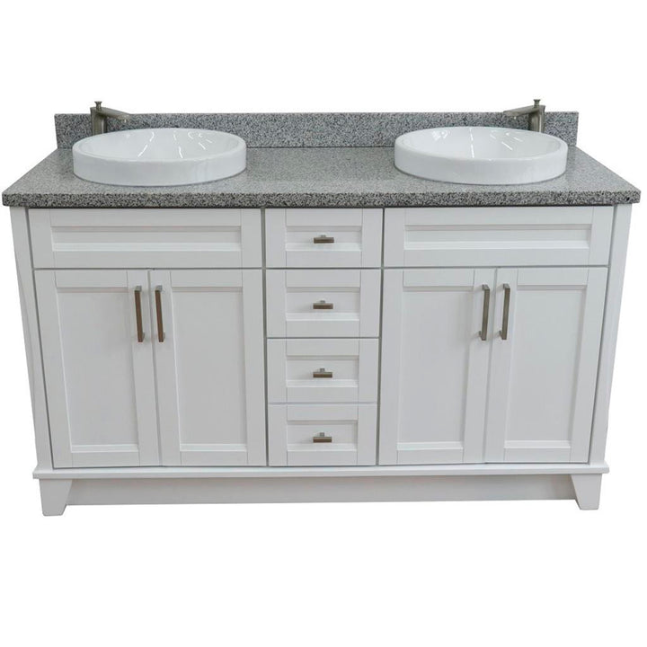 Bellaterra Home, Terni 61" White Double Vanity, Round Sink, Gray Granite#top-options_gray-granite-top