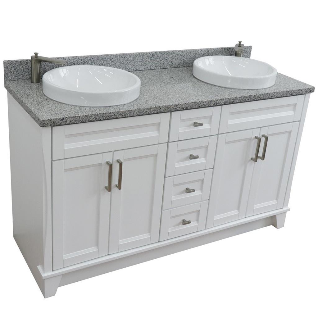 Bellaterra Home, Terni 61" White Double Vanity, Round Sink, Gray Granite#top-options_gray-granite-top