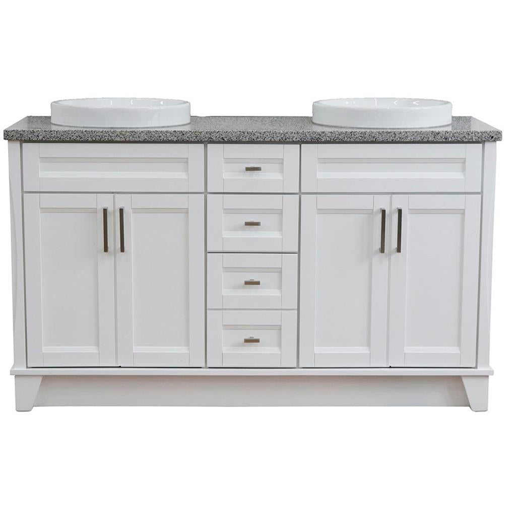 Bellaterra Home, Terni 61" White Double Vanity, Round Sink, Gray Granite#top-options_gray-granite-top