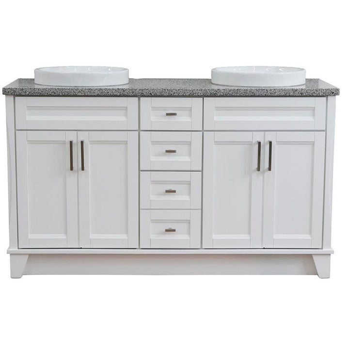 Bellaterra Home, Terni 61" White Double Vanity, Round Sink, Gray Granite#top-options_gray-granite-top
