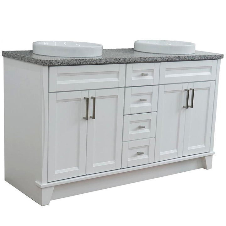 Bellaterra Home, Terni 61" White Double Vanity, Round Sink, Gray Granite#top-options_gray-granite-top