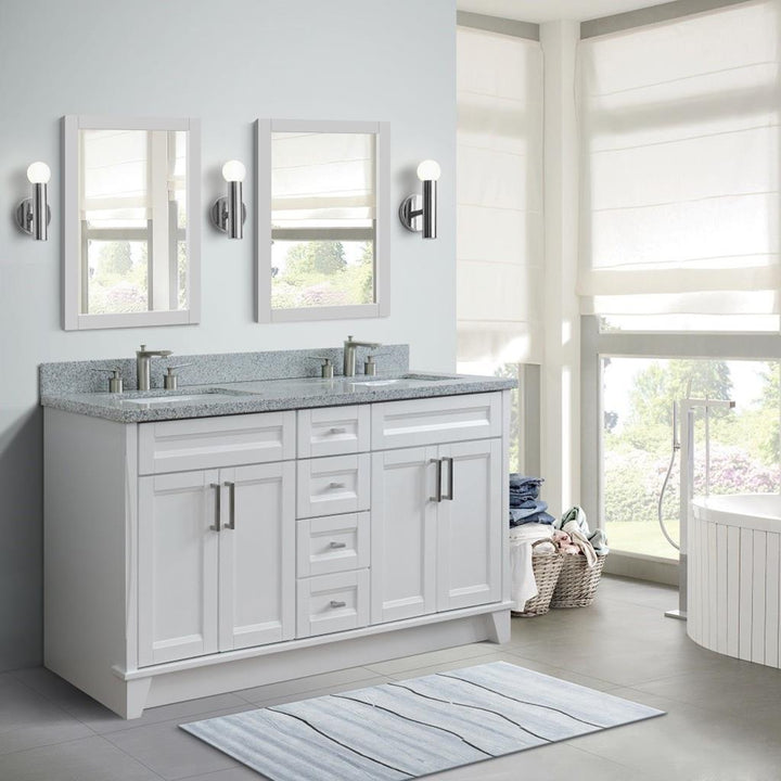 Bellaterra Home, Terni 61" White Double Vanity, Rectangle Sink, Gray Granite#top-options_gray-granite-top