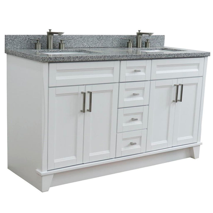Bellaterra Home, Terni 61" White Double Vanity, Rectangle Sink, Gray Granite#top-options_gray-granite-top