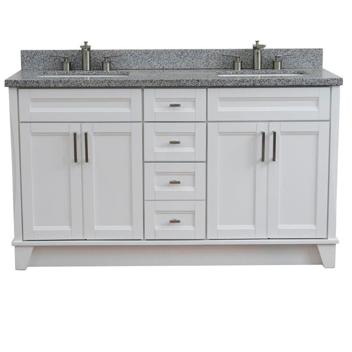 Bellaterra Home, Terni 61" White Double Vanity, Rectangle Sink, Gray Granite#top-options_gray-granite-top