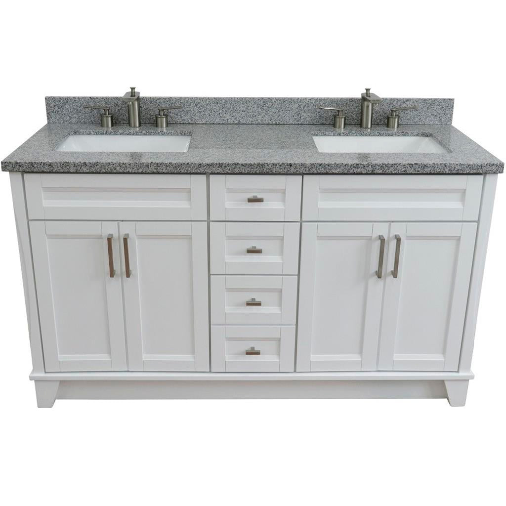 Bellaterra Home, Terni 61" White Double Vanity, Rectangle Sink, Gray Granite#top-options_gray-granite-top