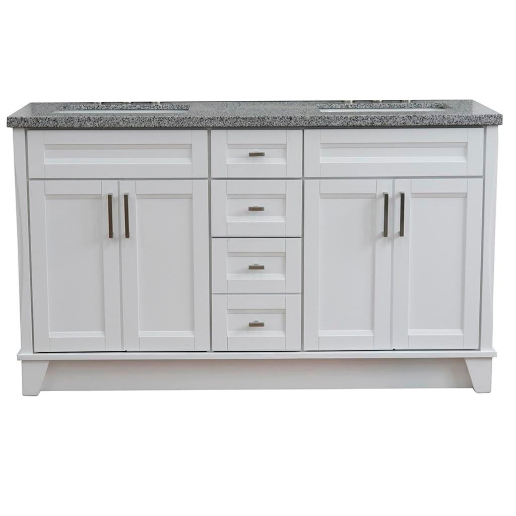 Bellaterra Home, Terni 61" White Double Vanity, Rectangle Sink, Gray Granite#top-options_gray-granite-top