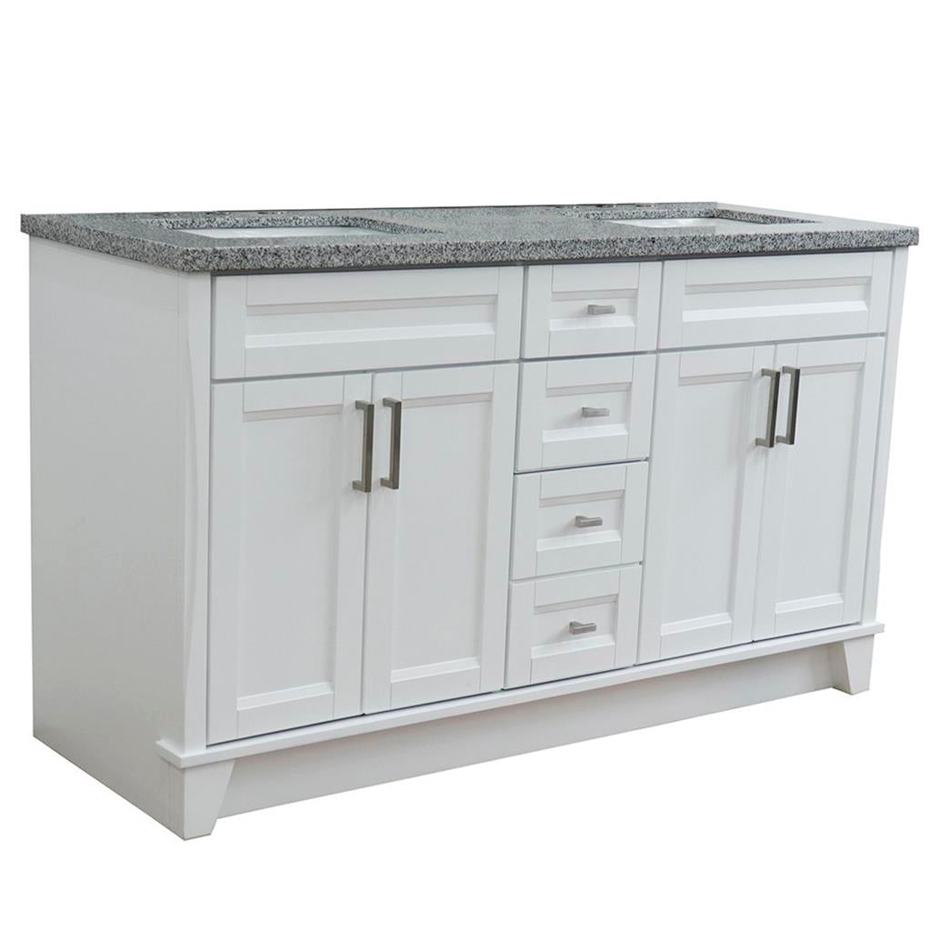 Bellaterra Home, Terni 61" White Double Vanity, Rectangle Sink, Gray Granite#top-options_gray-granite-top