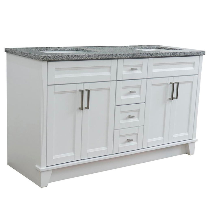 Bellaterra Home, Terni 61" White Double Vanity, Rectangle Sink, Gray Granite#top-options_gray-granite-top