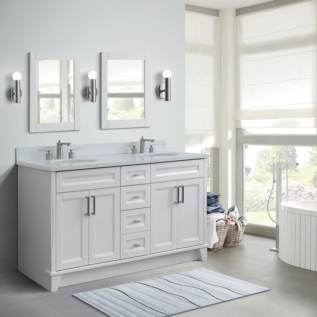 Bellaterra Home, Terni 61" White Double Vanity, Oval Sink, White Quartz#top-options_white-quartz-top