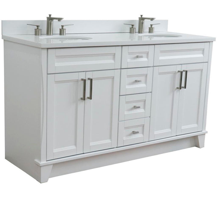 Bellaterra Home, Terni 61" White Double Vanity, Oval Sink, White Quartz#top-options_white-quartz-top