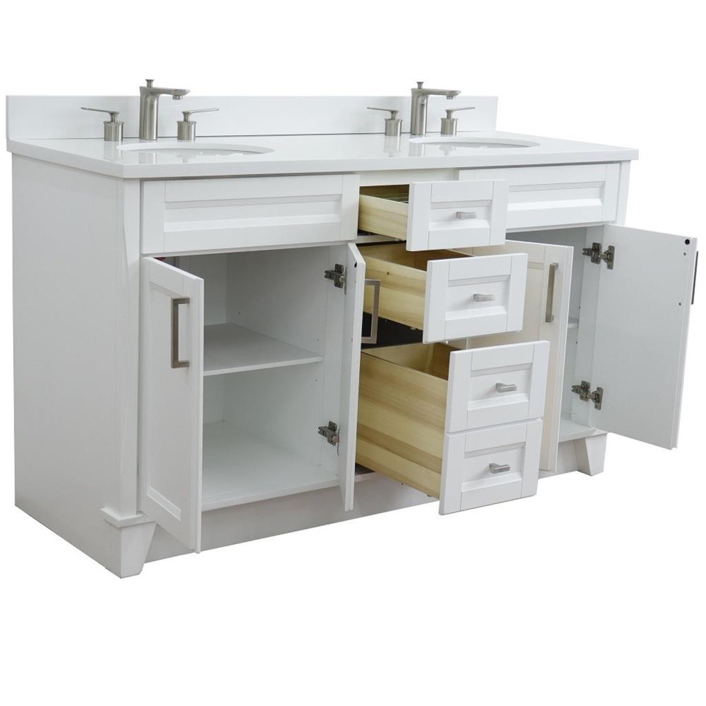 Bellaterra Home, Terni 61" White Double Vanity, Oval Sink, White Quartz#top-options_white-quartz-top