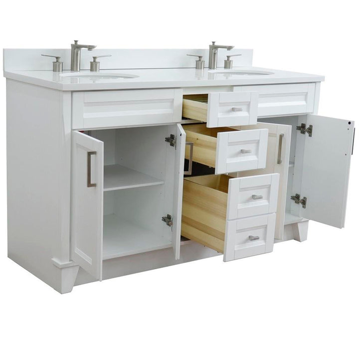 Bellaterra Home, Terni 61" White Double Vanity, Oval Sink, White Quartz#top-options_white-quartz-top