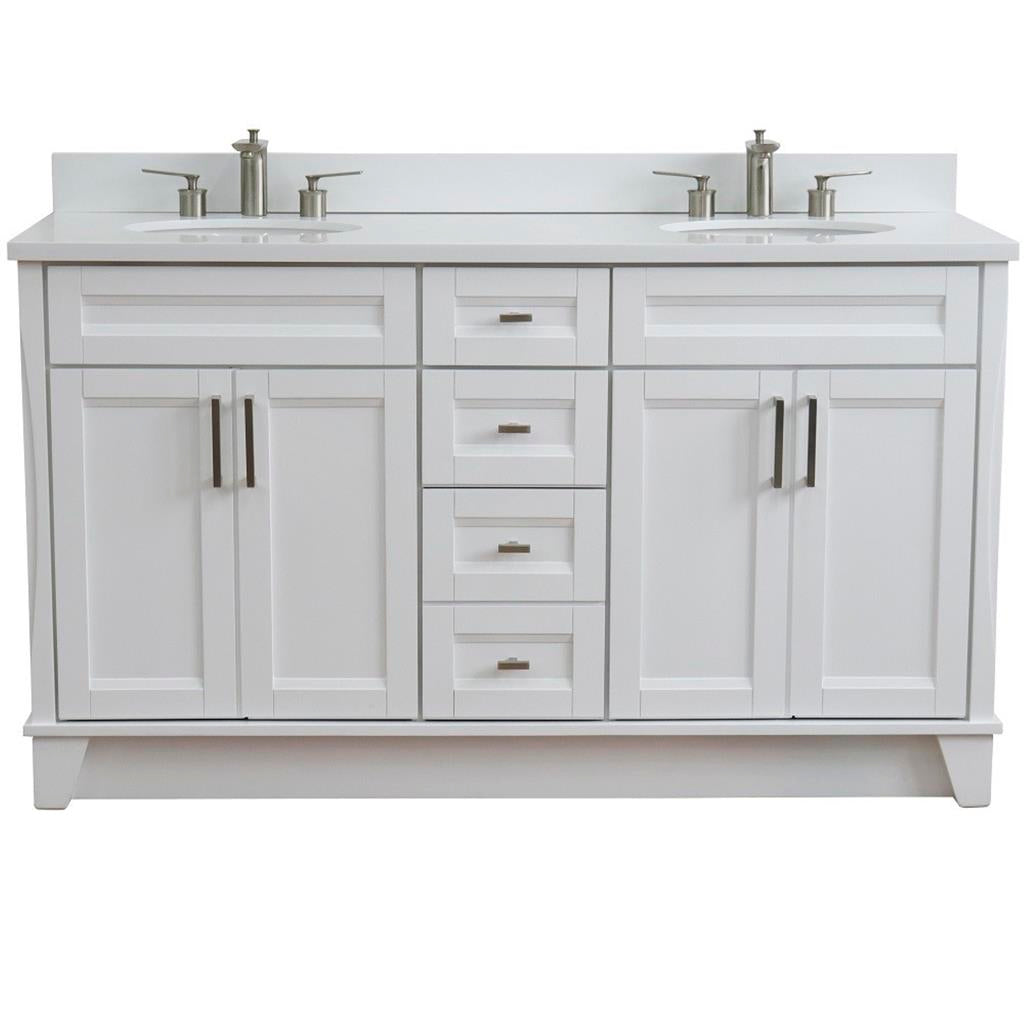 Bellaterra Home, Terni 61" White Double Vanity, Oval Sink, White Quartz#top-options_white-quartz-top