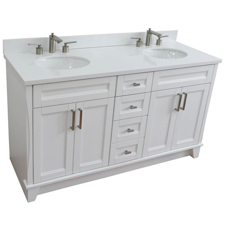 Bellaterra Home, Terni 61" White Double Vanity, Oval Sink, White Quartz#top-options_white-quartz-top