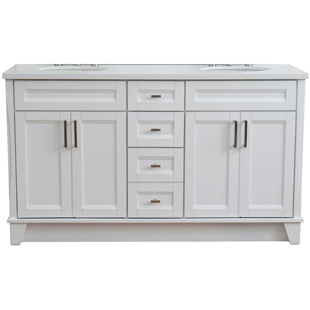 Bellaterra Home, Terni 61" White Double Vanity, Oval Sink, White Quartz#top-options_white-quartz-top