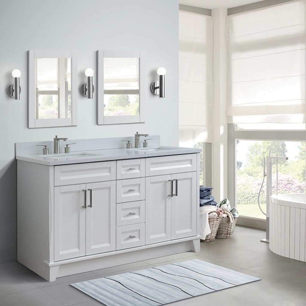Bellaterra Home, Terni 61" White Double Vanity, Rectangle Sink, White Quartz#top-options_white-quartz-top