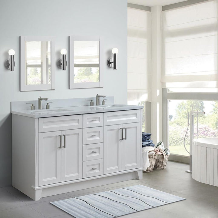 Bellaterra Home, Terni 61" White Double Vanity, Rectangle Sink, White Quartz#top-options_white-quartz-top