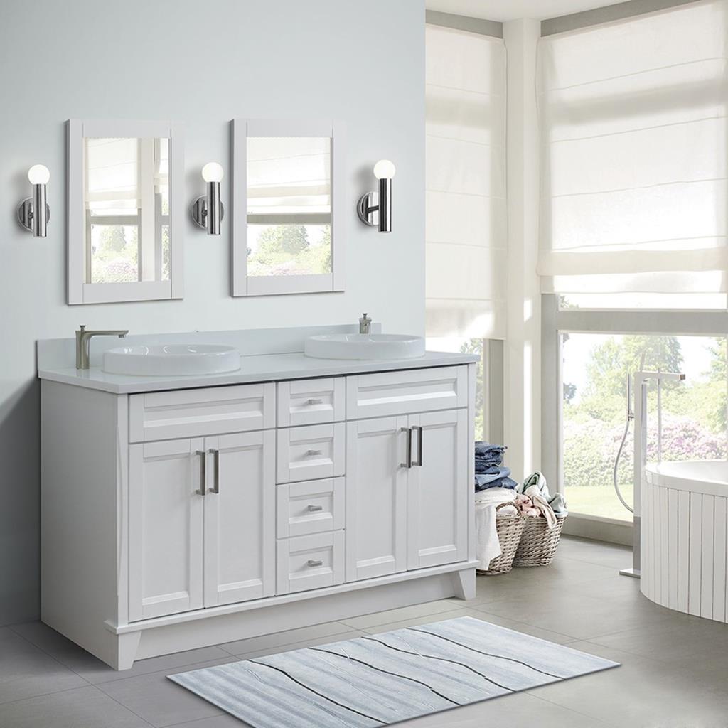 Bellaterra Home, Terni 61" White Double Vanity, Round Sink, White Quartz#top-options_white-quartz-top
