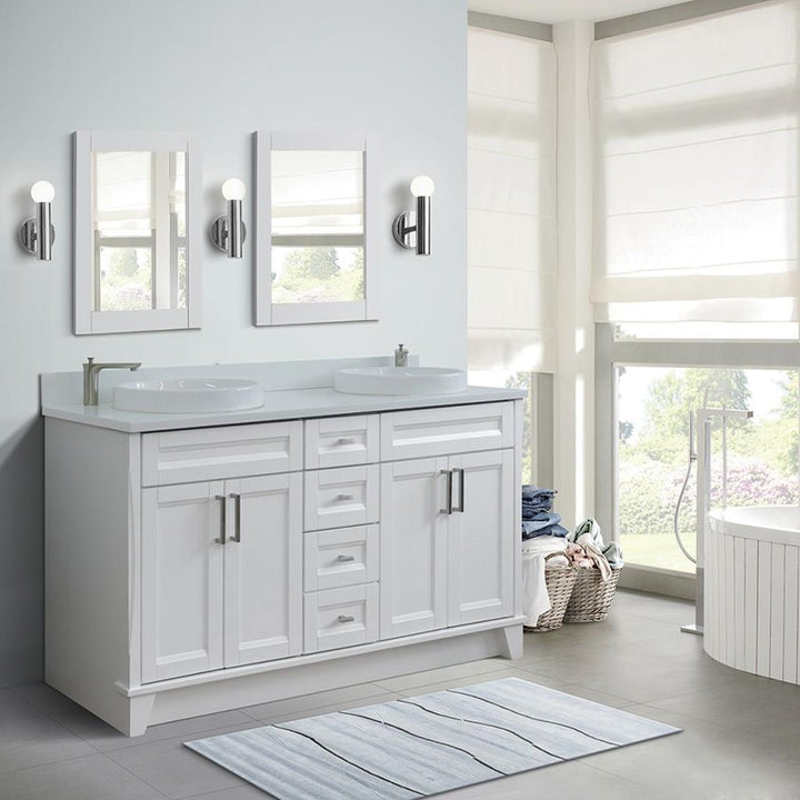 Bellaterra Home, Terni 61" White Double Vanity, Round Sink, White Quartz#top-options_white-quartz-top