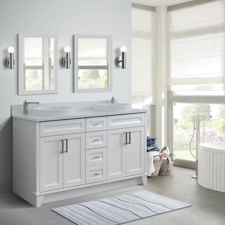Bellaterra Home, Terni 61" White Double Vanity, Round Sink, White Quartz#top-options_white-quartz-top