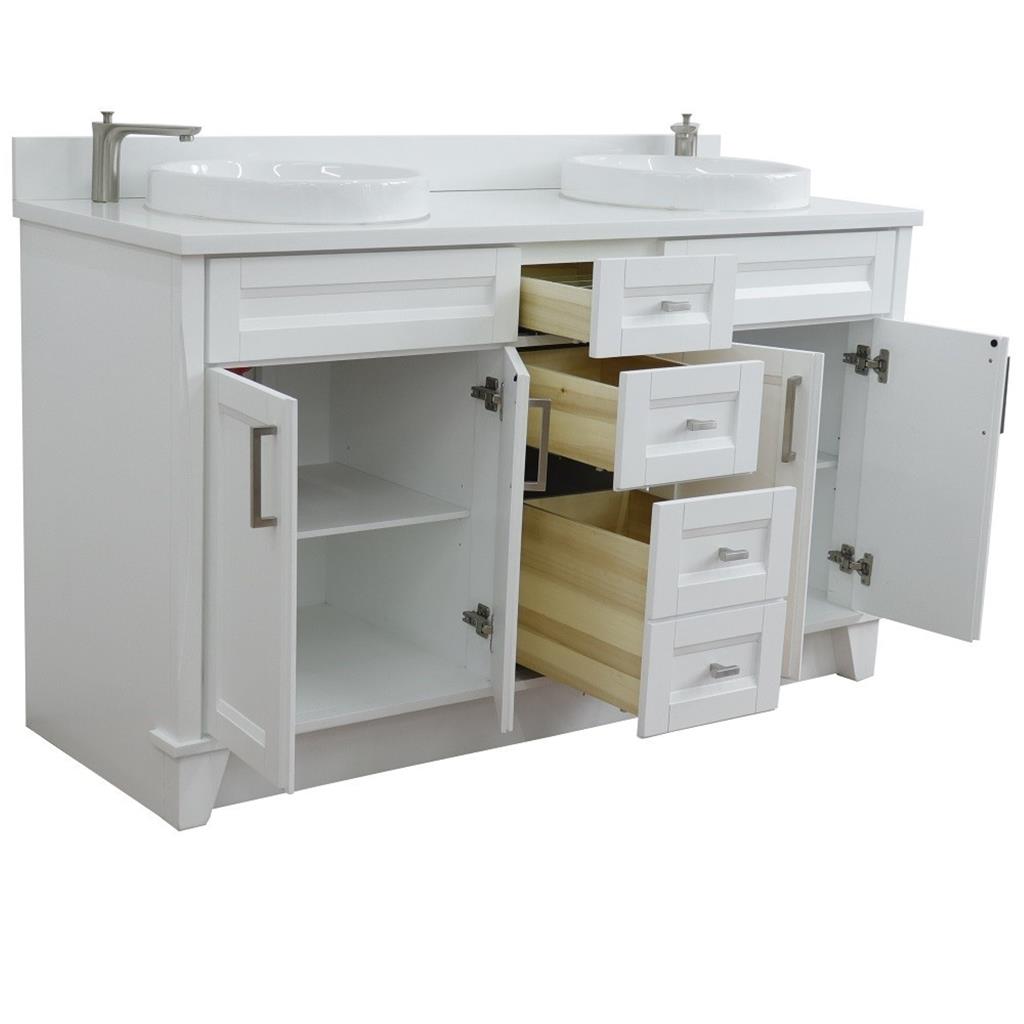 Bellaterra Home, Terni 61" White Double Vanity, Round Sink, White Quartz#top-options_white-quartz-top