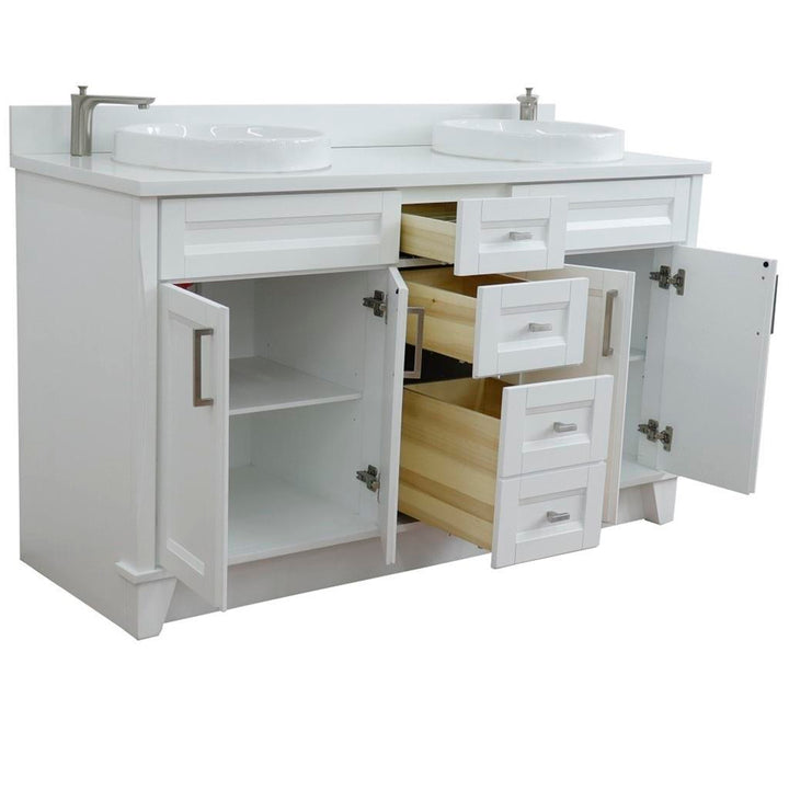 Bellaterra Home, Terni 61" White Double Vanity, Round Sink, White Quartz#top-options_white-quartz-top