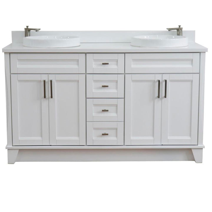 Bellaterra Home, Terni 61" White Double Vanity, Round Sink, White Quartz#top-options_white-quartz-top