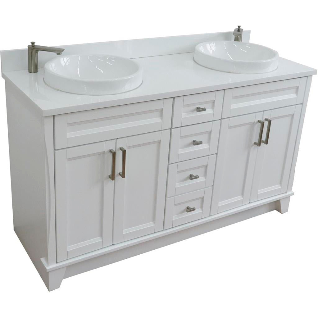 Bellaterra Home, Terni 61" White Double Vanity, Round Sink, White Quartz#top-options_white-quartz-top