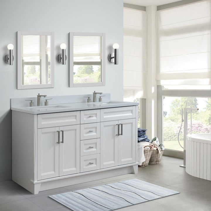 Bellaterra Home, Terni 61" White Double Vanity, Rectangle Sink, White Quartz#top-options_white-quartz-top