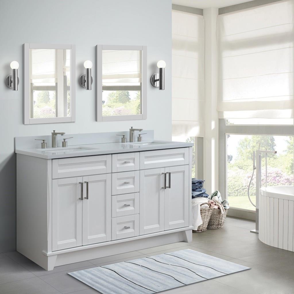 Bellaterra Home, Terni 61" White Double Vanity, Rectangle Sink, White Quartz#top-options_white-quartz-top
