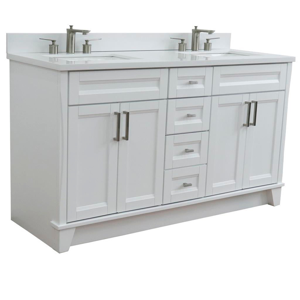 Bellaterra Home, Terni 61" White Double Vanity, Rectangle Sink, White Quartz#top-options_white-quartz-top