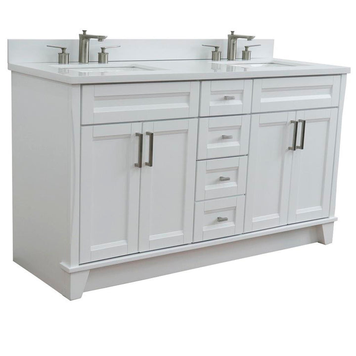 Bellaterra Home, Terni 61" White Double Vanity, Rectangle Sink, White Quartz#top-options_white-quartz-top