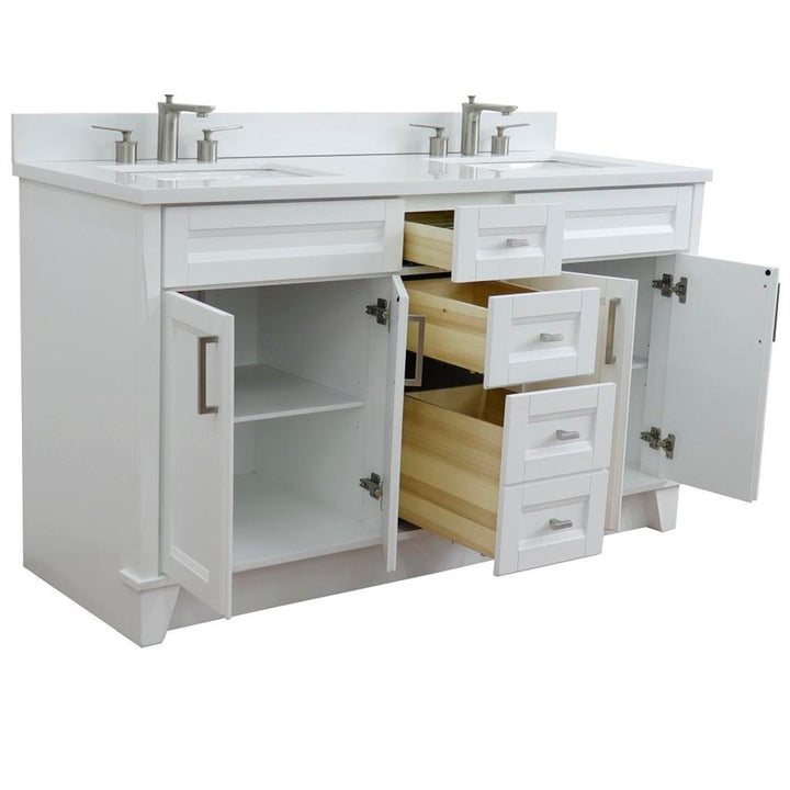 Bellaterra Home, Terni 61" White Double Vanity, Rectangle Sink, White Quartz#top-options_white-quartz-top
