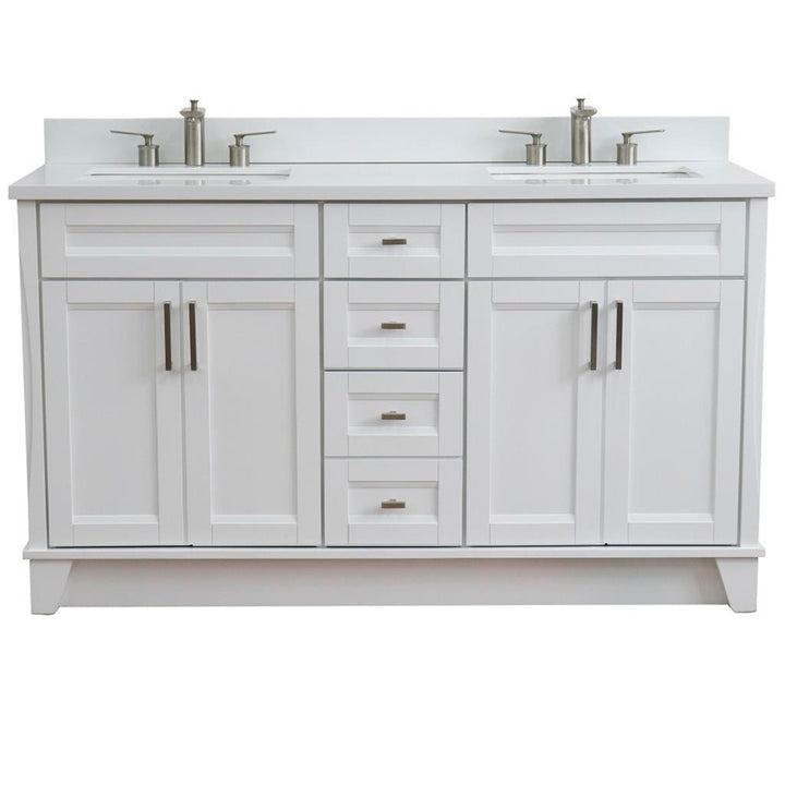 Bellaterra Home, Terni 61" White Double Vanity, Rectangle Sink, White Quartz#top-options_white-quartz-top