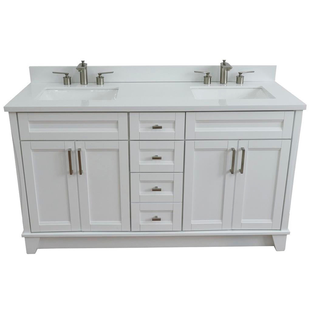 Bellaterra Home, Terni 61" White Double Vanity, Rectangle Sink, White Quartz#top-options_white-quartz-top