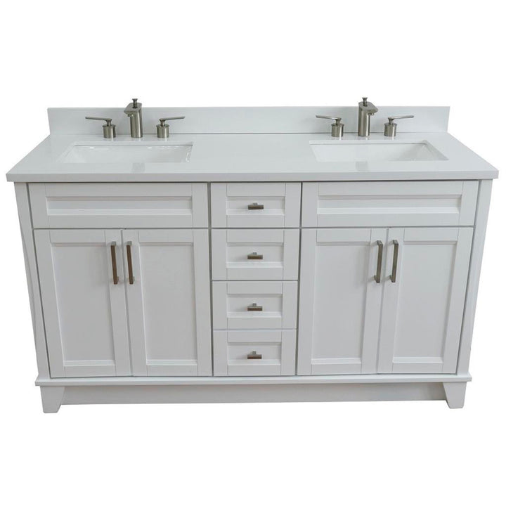 Bellaterra Home, Terni 61" White Double Vanity, Rectangle Sink, White Quartz#top-options_white-quartz-top