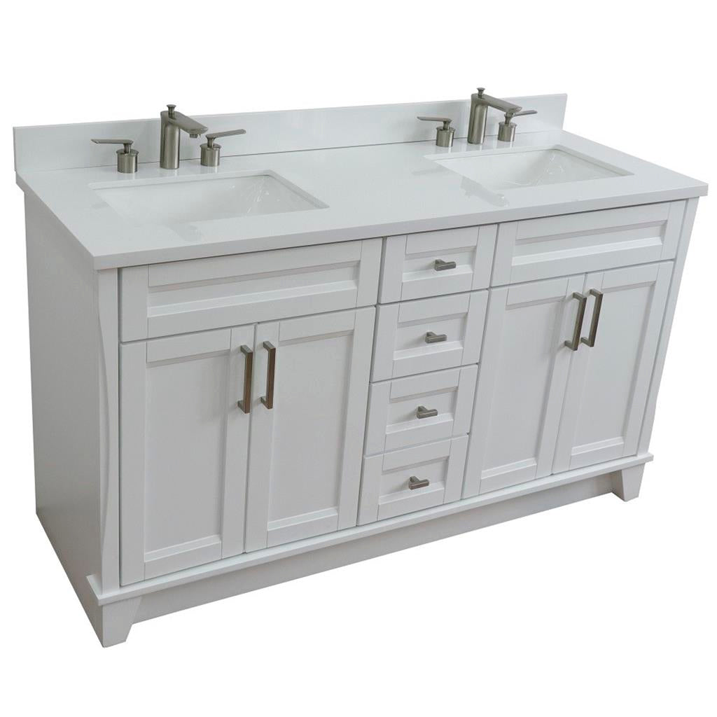 Bellaterra Home, Terni 61" White Double Vanity, Rectangle Sink, White Quartz#top-options_white-quartz-top